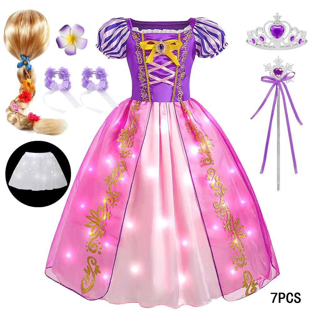 فستان رابونزال للفتيات مزود بإضاءة LED فستان أطفال فساتين الأميرة رابونزال أزياء تنكرية ملابس أطفال كرنفال #5