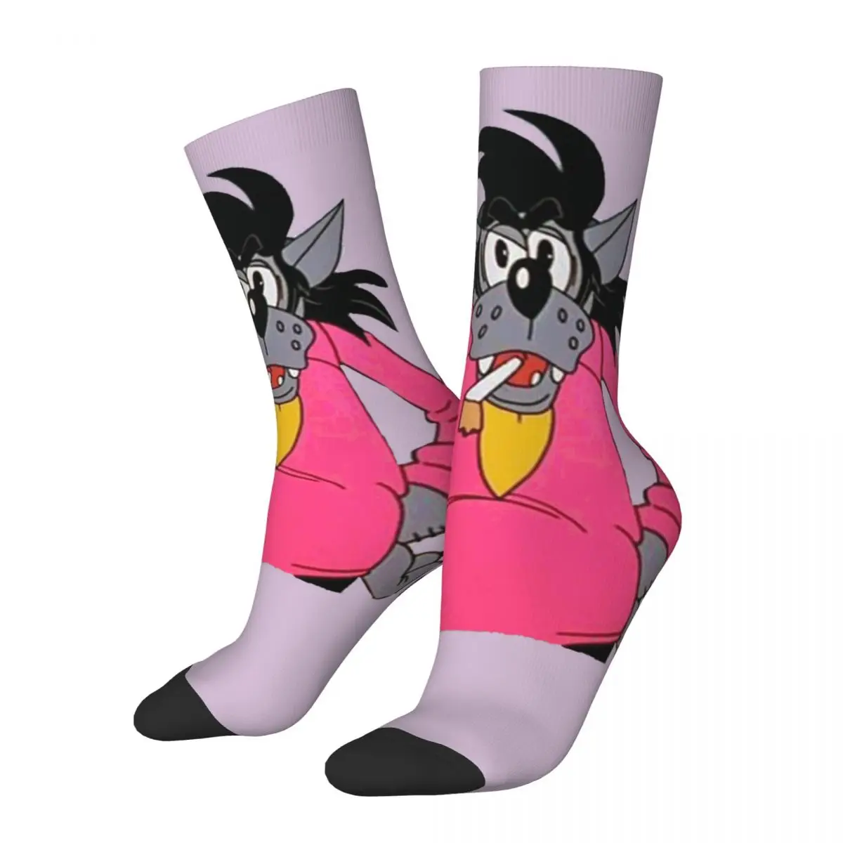Funny Crazy Sock for Men Hip Hop Harajuku Nu Pogodi Well Just You Wait Wolf Hare Zayats Cartoons Quality Crew compression Sock