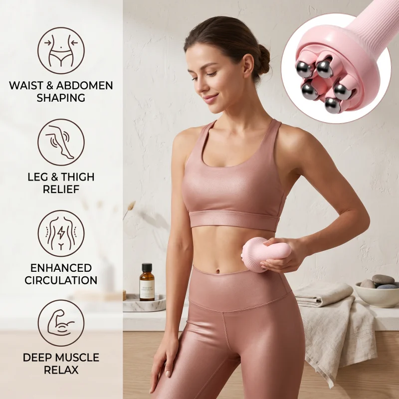 Handheld Steel Ball Massager Leg Inner Side Muscle Relaxation Massage Roller Body Shaping Meridian Brush for Waist and Abdomen