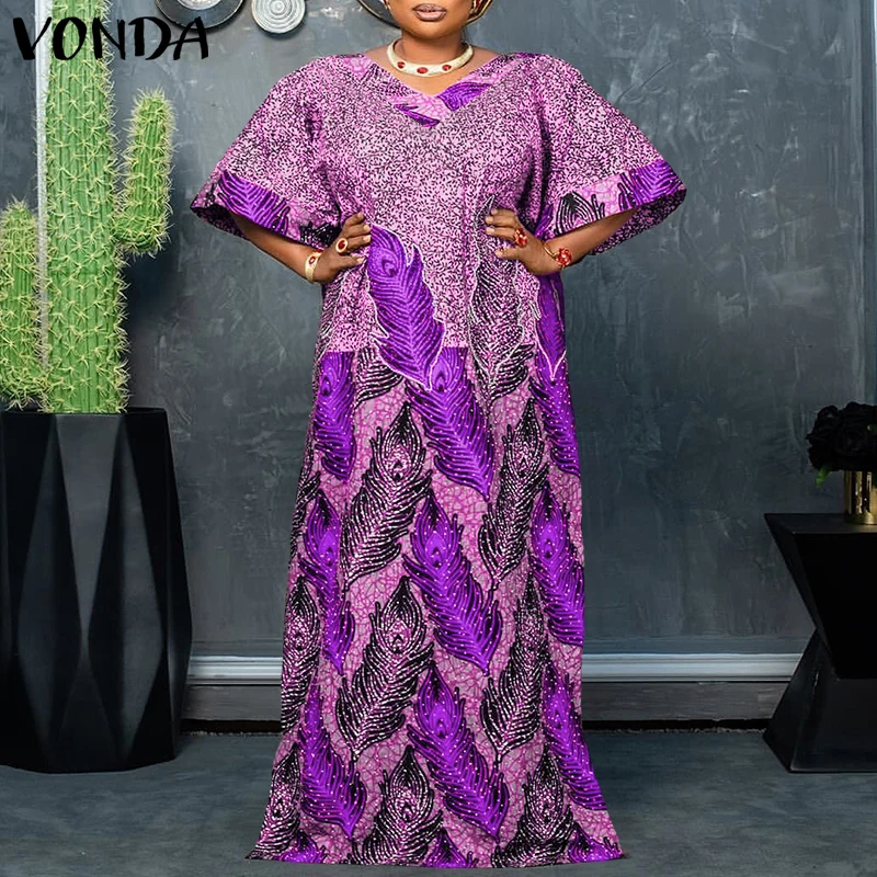 

Женское макси-платье VONDA больших размеров 5XL с богемным принтом, винтажное, с V-образным вырезом, рукавом до локтя, повседневное, длинное, летнее, для вечеринок, 2026