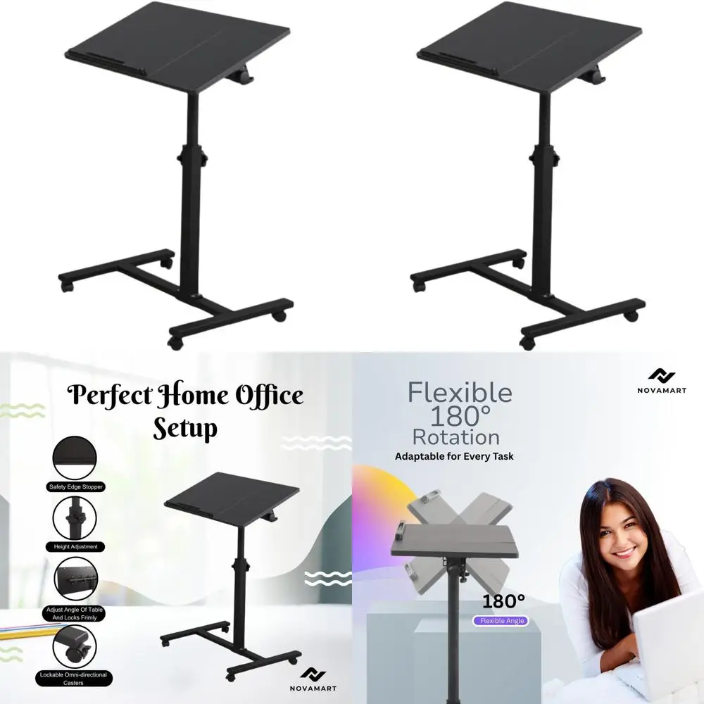 

Регулируемый по высоте стол для ноутбука (58-90 см) - мобильный, с МДФ-столешницей и стальной рамой, для домашнего офиса, учебы, небольших помещений - черный