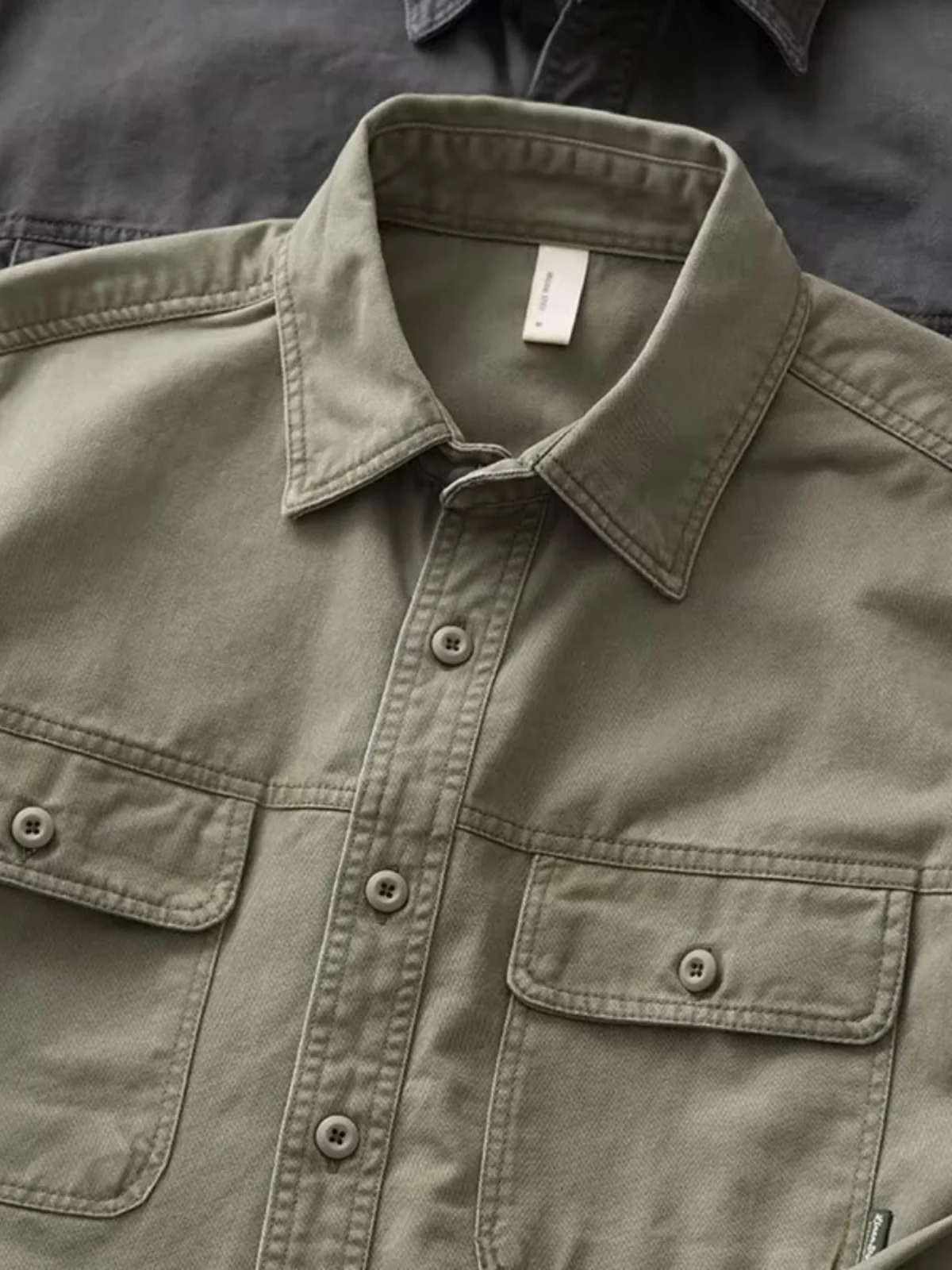 Retro American Workwear Shirt Men's Thick Long Sleeve Pure Cotton Multi Pocket Trendy Check Texture Resistant to Wear