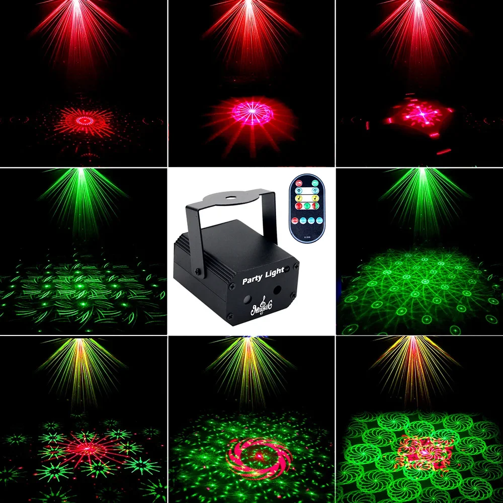 Mini R&G Laser 32 Patterns Projector Party Light DJ Dance Disco Bar Projection Magic Ball LED Party Xmas Stage Effect Light Show