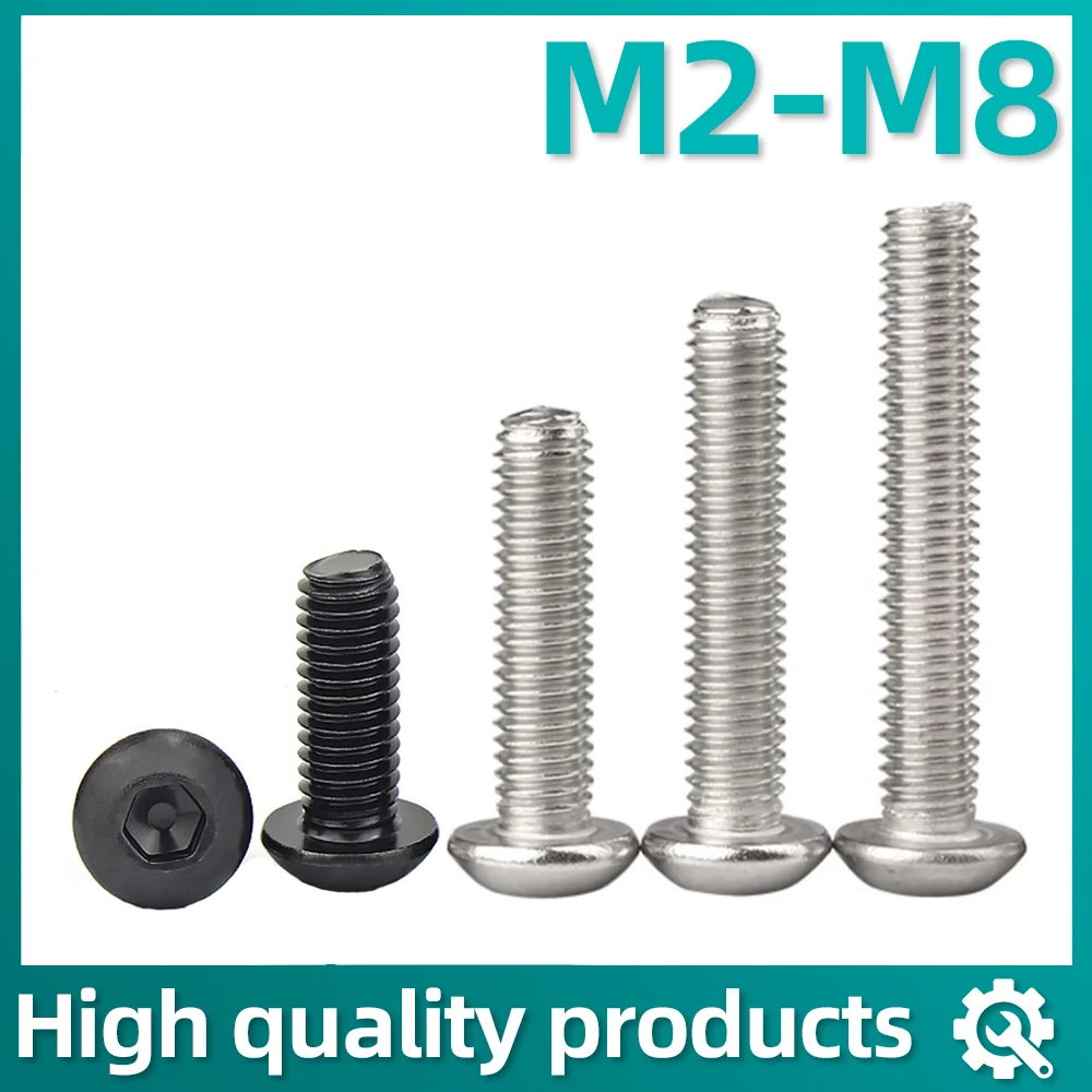 5/10/20/50Pcs M2 M2.5 M3 M4 M5 M6 M8 Round Stainless Steel A2-70 or Black 10.9 Grade Hex Socket Button Head Allen Bolt Screw