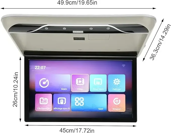 19 inch Car Roof Android Monitor MP5 Smart TV Mounted Player WIFI 2+32G HD USB SD HDMI Mirror link with 16 Color Atmosphere Lamp