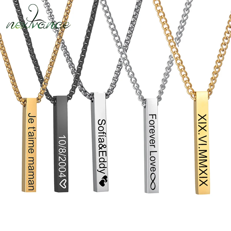 Nextvance Engraved Name Necklace Stainless Steel Personalized Cuban custom ID Pendant Necklaces For Women Birthday Jewelry Gift