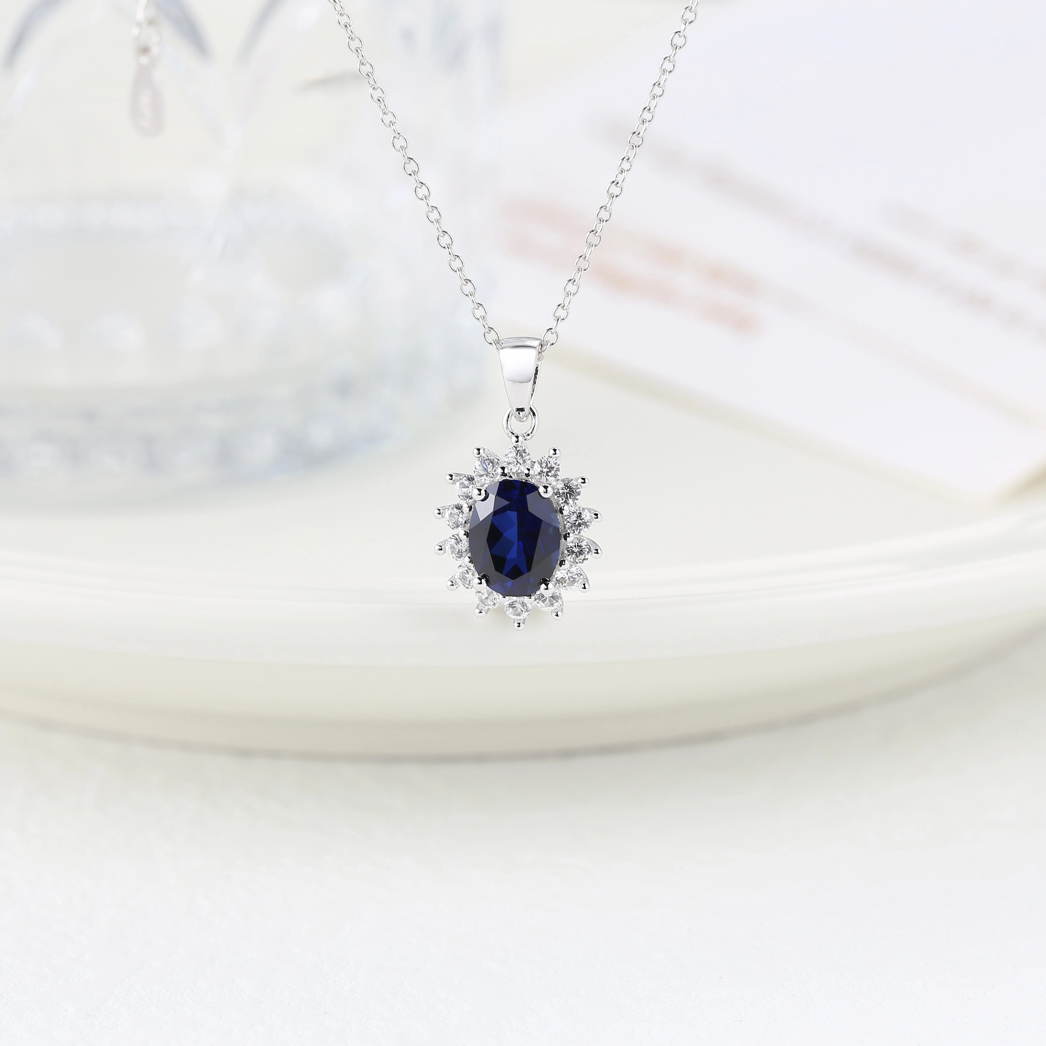 ATTAGEMS Luxury Blue Sapphire S925 Sterling Silver Pendant Necklace With Chain Elegant For Women Wedding Fine Jewelry