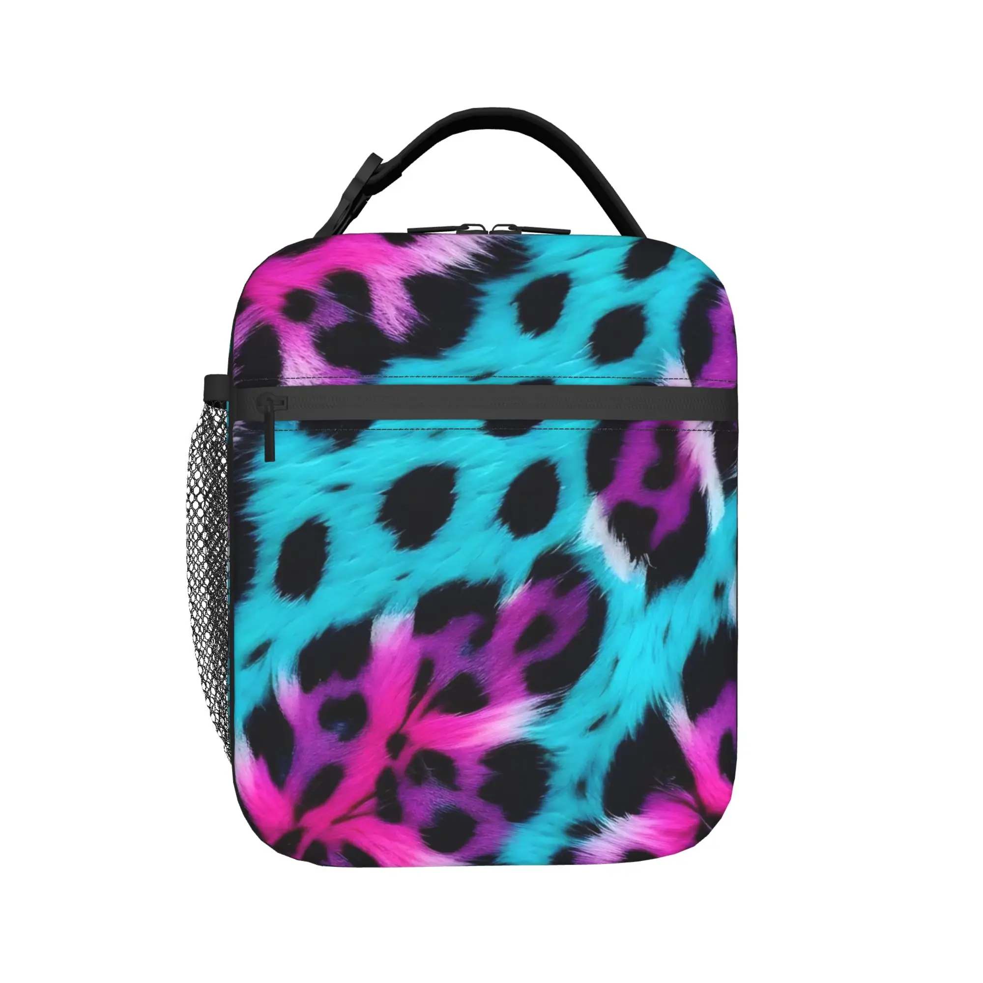 Psychedelic 80s Leopard Lunch Bag Abstract Art Portable Insulated Lunch Box Child Travel Cooler Bag Oxford Thermal Lunch Bags