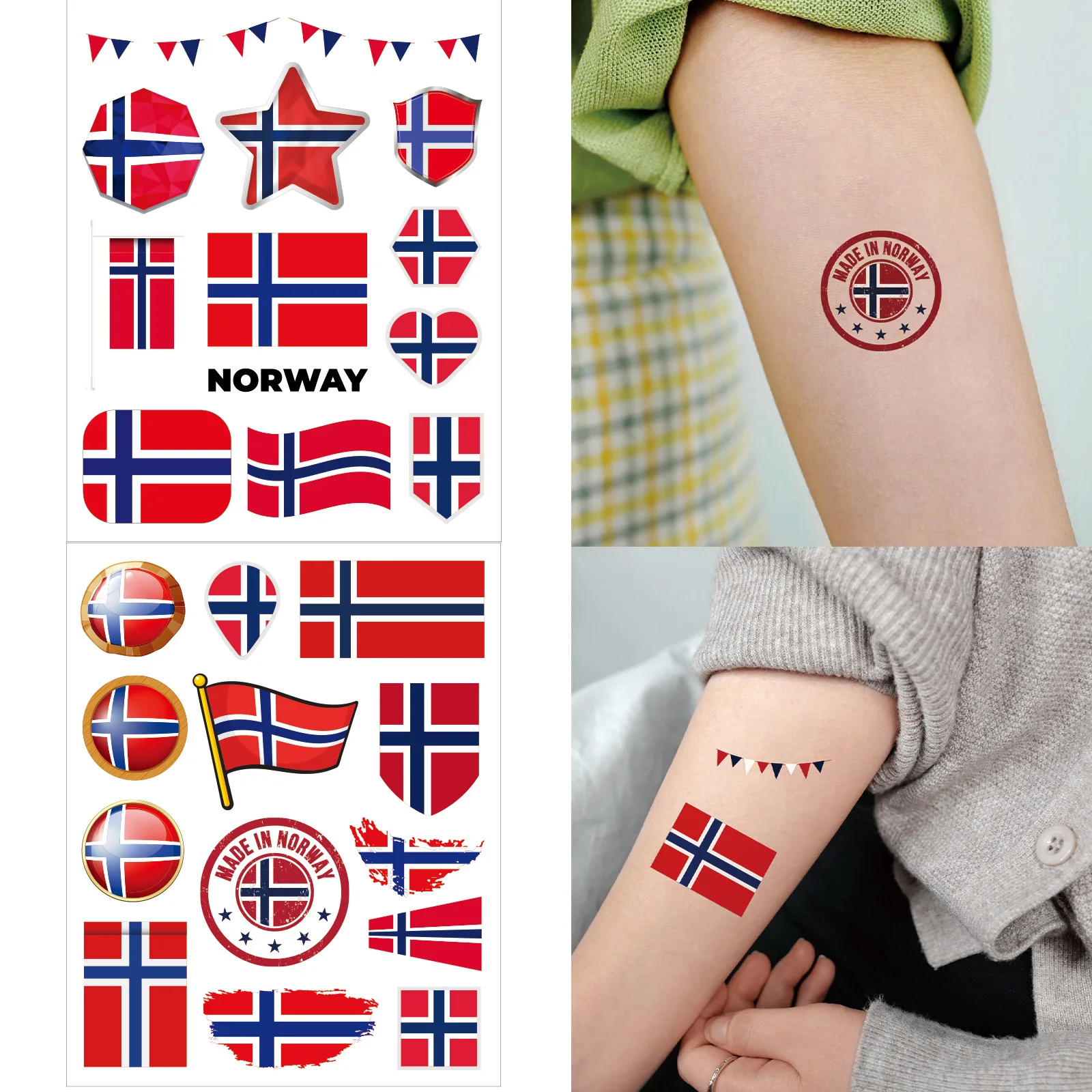 

2pcs Norway Flag Series Tattoo Stickers Patriotic Party Fans Arm Hand Tattoo Body Art for Women Men National Day Decoration ﻿