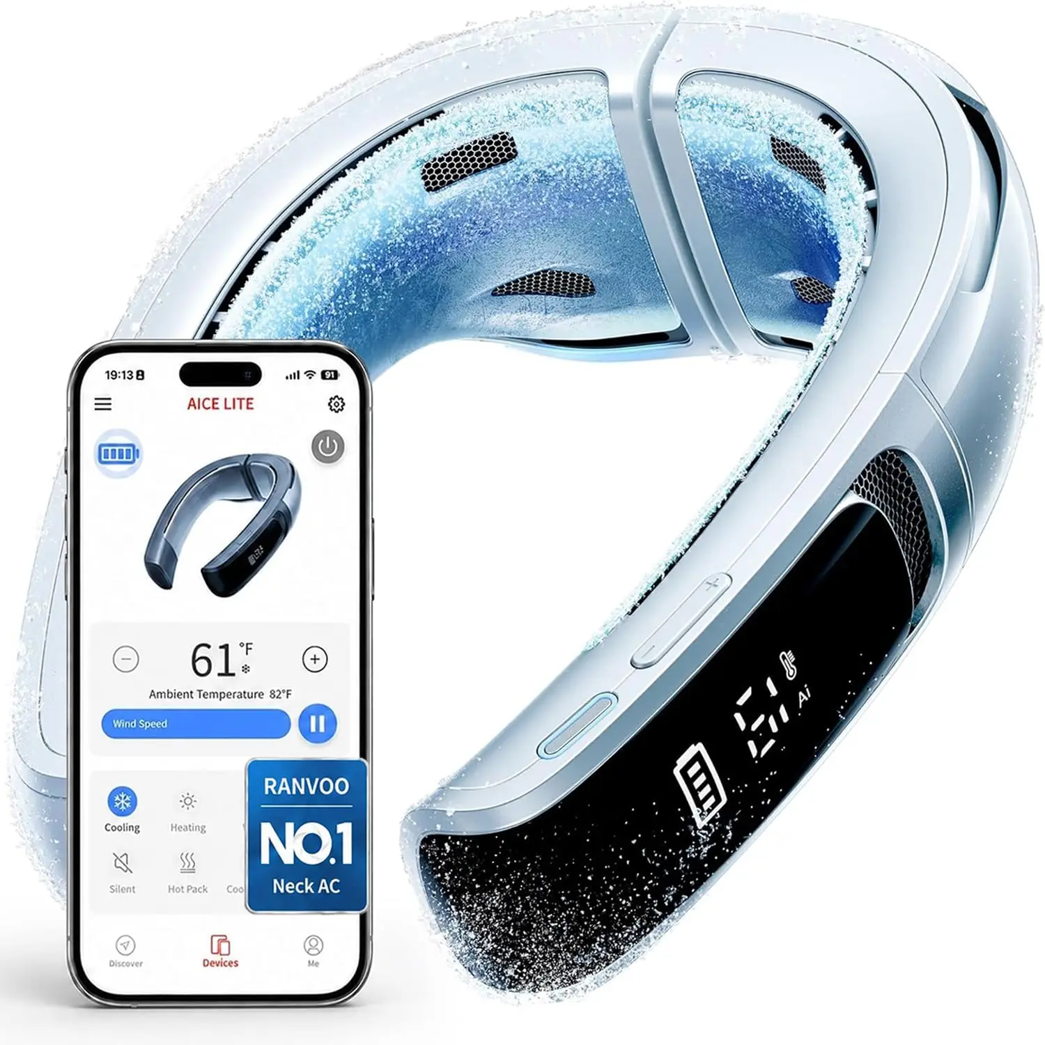 AICE LITE MAX 2026 AI Neck Air Conditioner, Real AC Neck Cooling Fan, White | [No.1 Coolest & Most Durable] 6000mAh Rechargeable