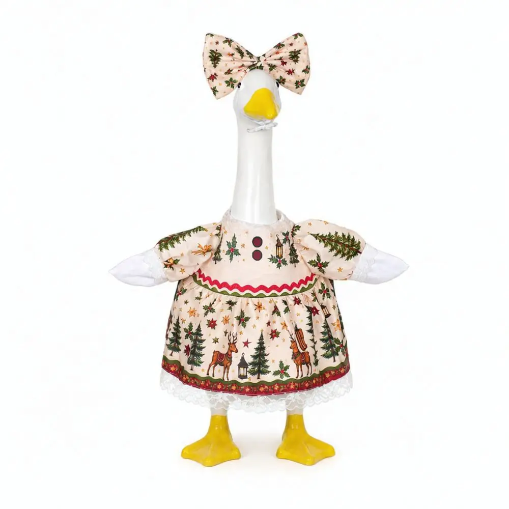 Christmas Decorative Goose Outfit Elk Pattern For 23 Inch Statue Festive Outdoor Lawn Yard Decor Bowknot Costume