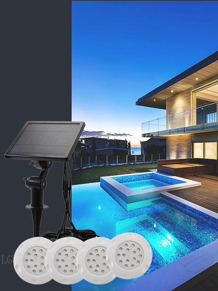 Remote Control Fountain Underwater Waterproof Color Spotlight Changing Ip65 Outdoor Swimming Pool 4*1W Solar Led RGB Pool Light