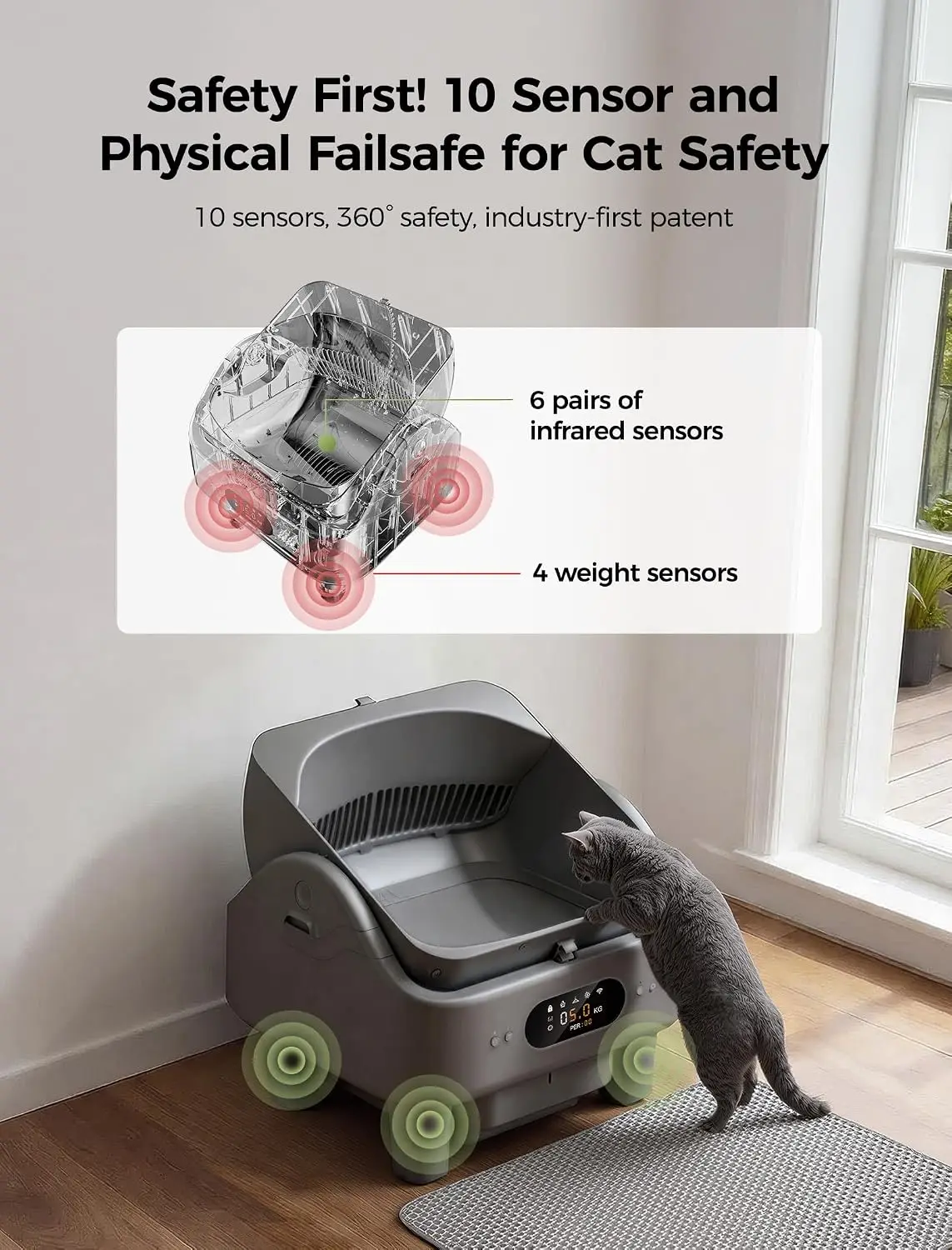 Self Cleaning Litter Box, Smart Automatic Cat Litter Box, 10 Safety Sensors Anti-Pinch, 6