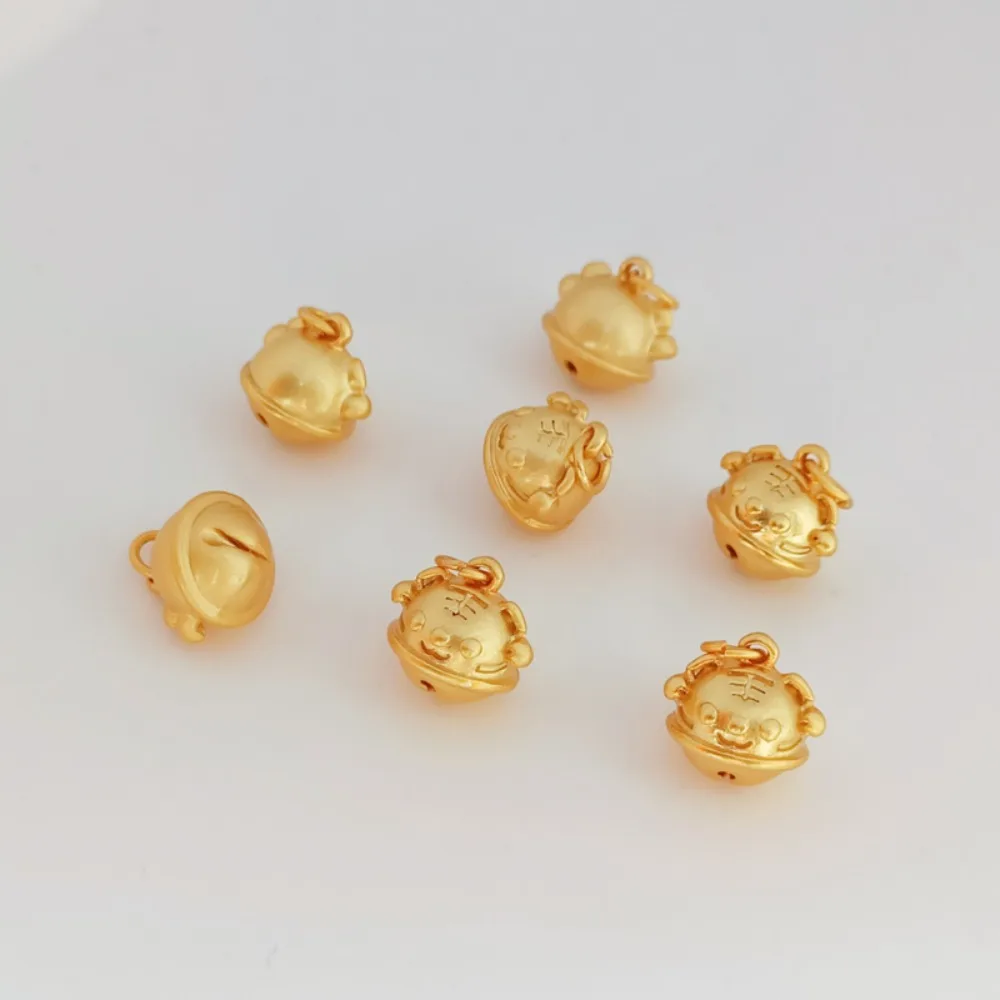 Ancient-style Gold Accessories, 18K Matte Gold Solid Tiger-head Bell Pendant, Bracelet, Necklace Pendant DIY Jewelry Accessories