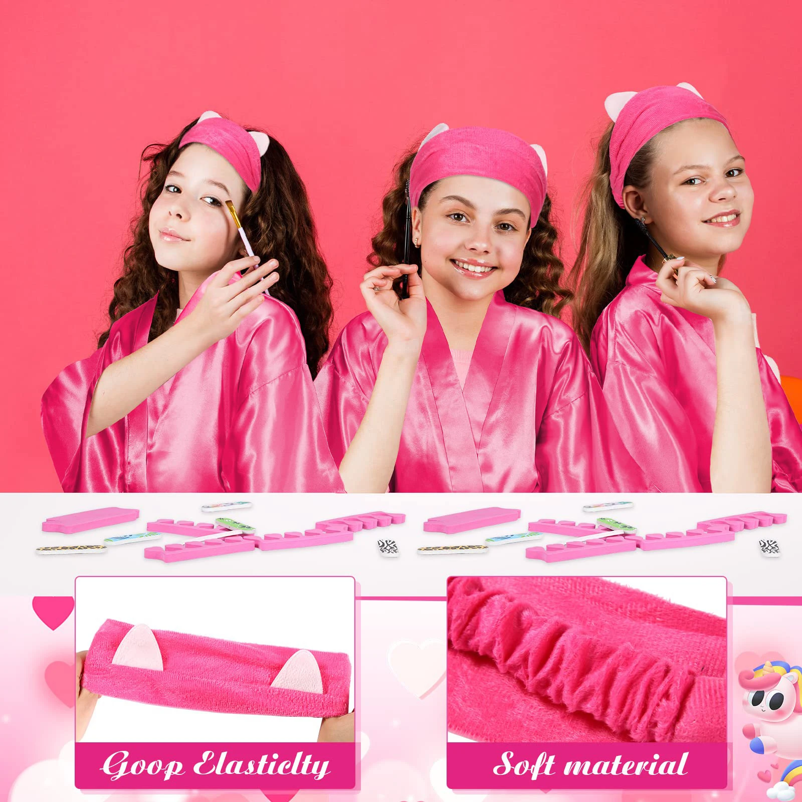 5084 36 Pcs Spa Party Supplies for Girls 12 Kimono Robe V Neck Bathrobe 12 6-18 Sets Spa Party Robes Spa Kimono Satin Robe Slumber  main image 4