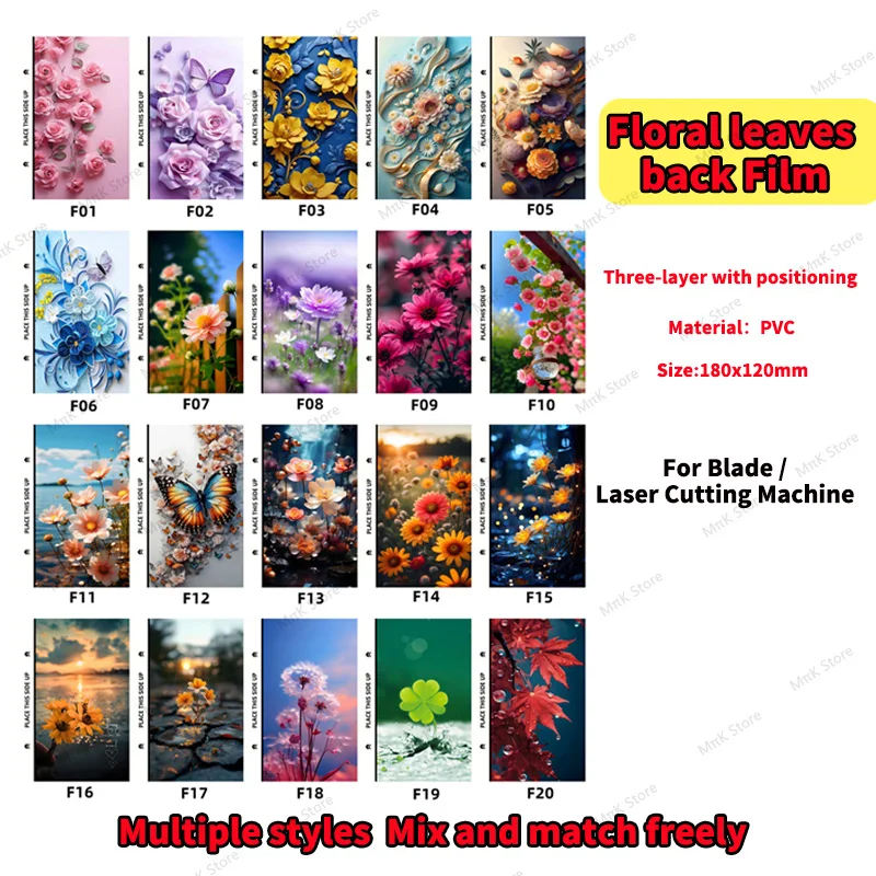 50PCS three layer Floral leaves back Film Screen Protector Phone Back Skin Sticker Decoration Protective Films for Cut Machine