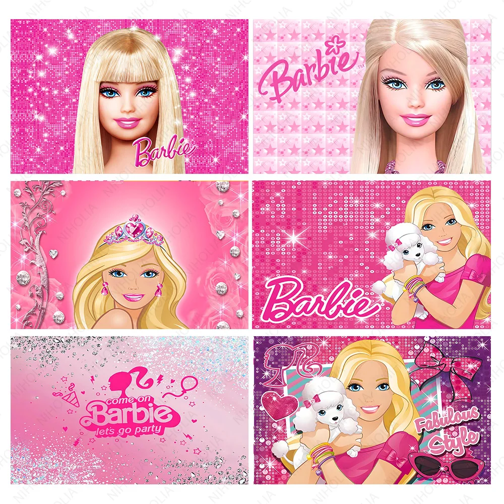 MINISO Barbie Photo Backdrop Girls Birthday Party Decoration Pink Photography Background Baby Shower Banner Booth Props