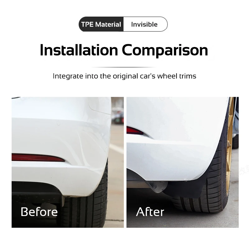 for Tesla Model 3 Highland 2024 Mud Flaps Invisible Wheel Mudguards TPE Mudflaps Front Rear Splash Guards Protector Accessories