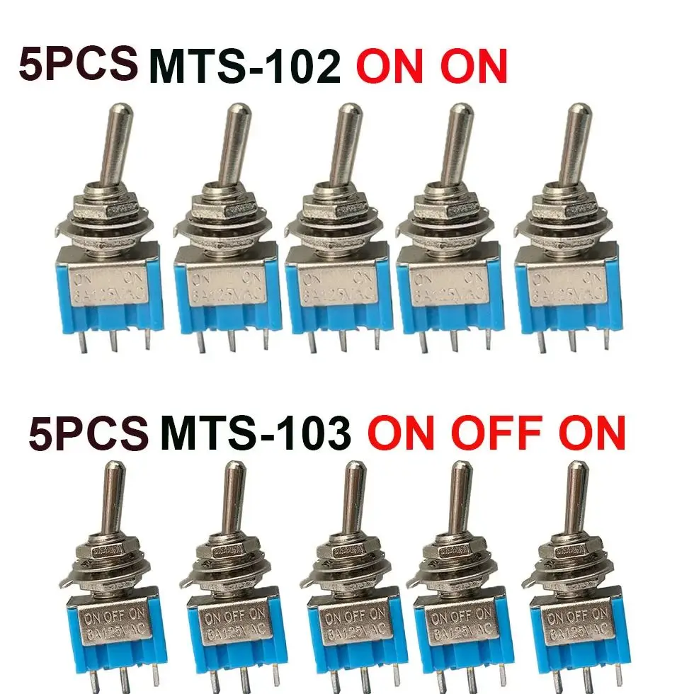 MTS-102 103 ON-OFF-ON /ON-ON interrupteur à levier Miniature unipolaire Double jet 120VAC 6A 1/4 pouces montage