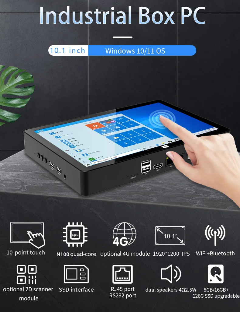 Original Genuine Pipo H10F 10.1″ Mini PC Win 11/10 OS 16G RAM 512G SSD 1920*1200 IPS Wifi BT5.2 HDMI RS232 RJ45 5000mAh Battery