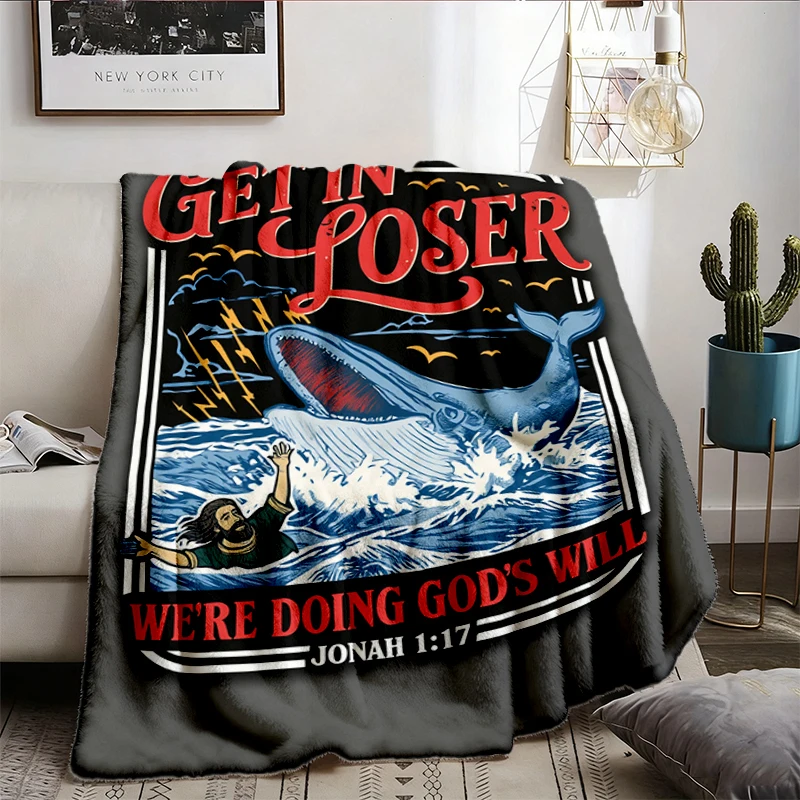 Get in Loser We're Doing God's Will Flannel Blanket, Funny Christian Bible Flannel Throw