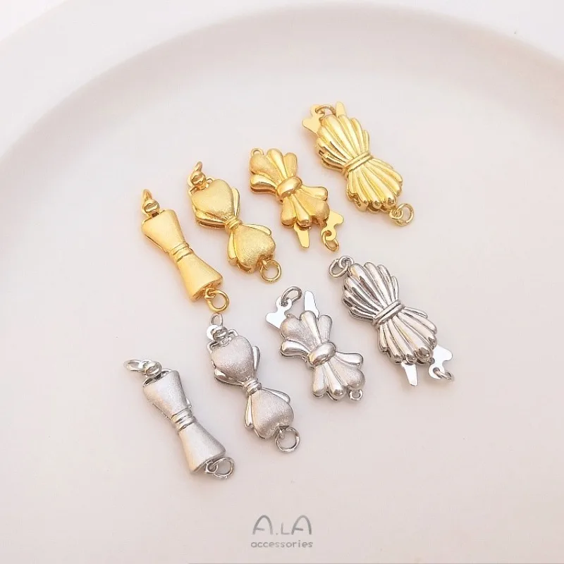 Copper Real Gold Brushed Bow Insert Buckle Single Row Double Row Pearl Necklace Buckle Tail Buckle Jewelry Accessories