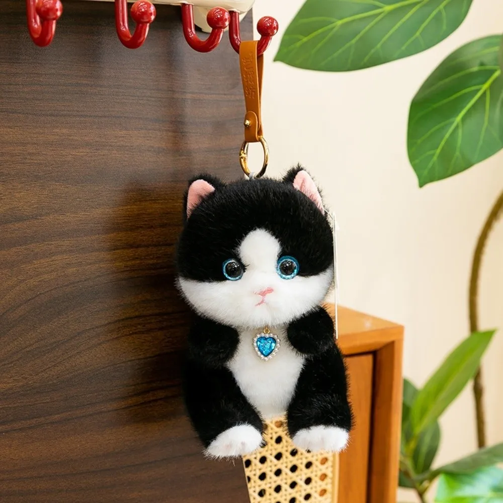 New Realistic Kitten Shape Cat Keychain Sitting Cat Furry Cat Pendant Soft Cute HandBag Pendant For Bag Decoration