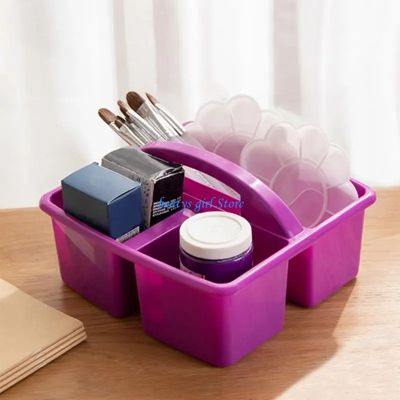 C7AB 6Pcs Storage Basket With Handle 3 Section Art Supplies Organiser Storage Bin With Handle Stackable for Kitchen Bathroom