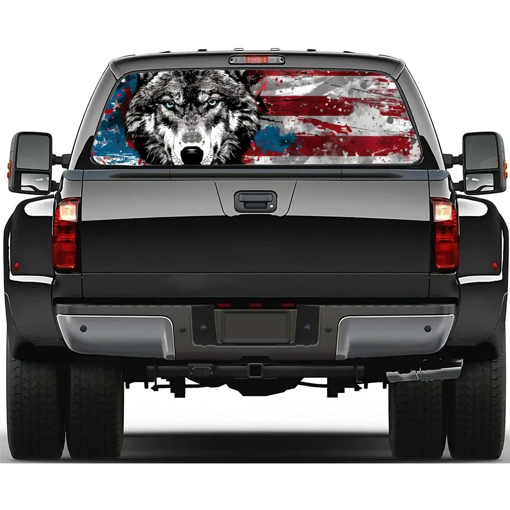 

The Resolute Wolf on The Star Spangled Banner Car Accessories Rear Windshield Sticker, Truck Window See Through Perforated Windo