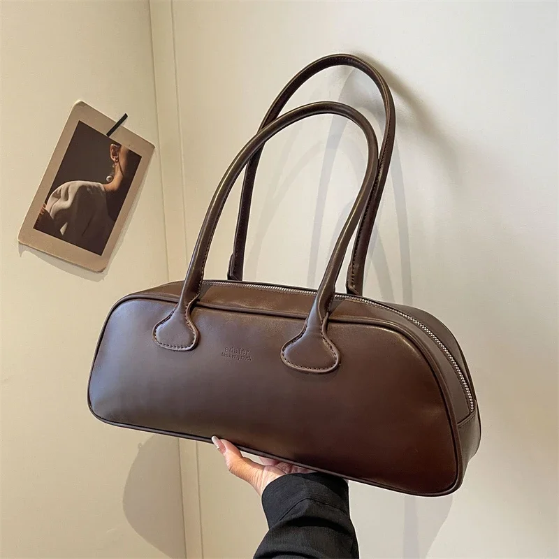 Meet You Autumn Vintage Large Capacity Zipper Shoulder Bag for Women New Trend Office Lady Underarm Bag Female Commuter Handbag