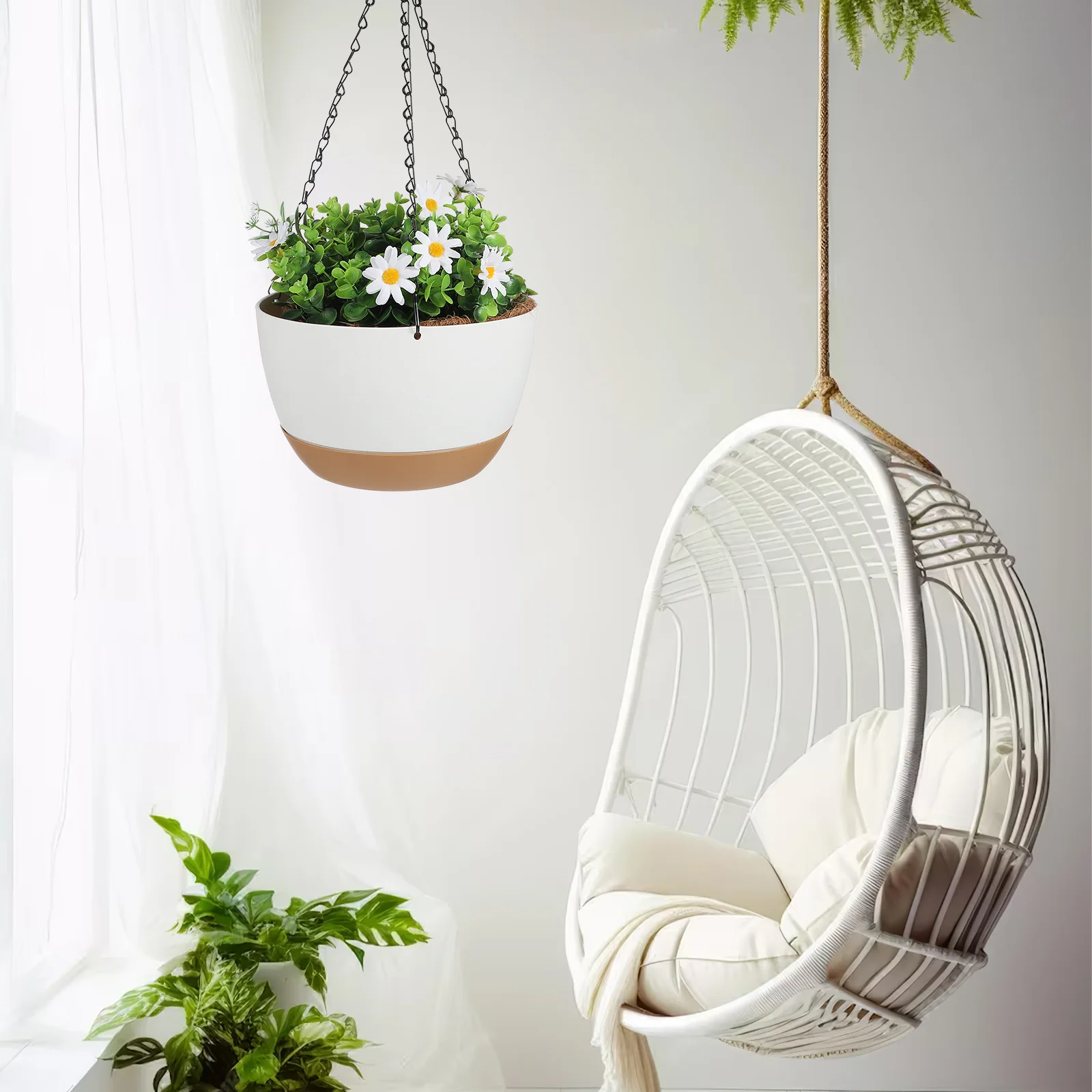 2 Set Hanging Basket Flower Pot Faux Plants Indoor Baskets For Pots Planter Metal Outdoor Wall Holder