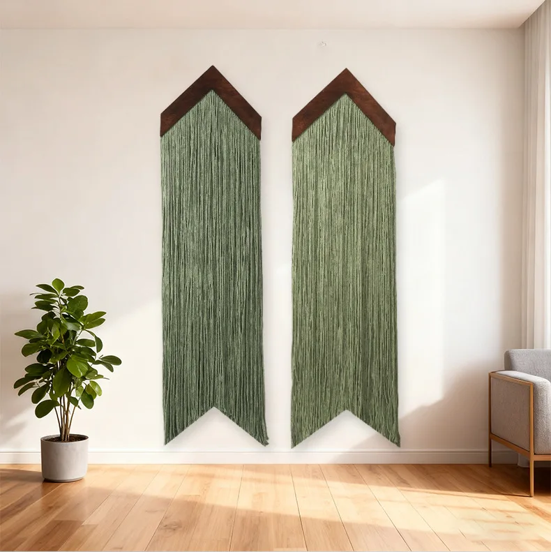 Macrame Wall Hanging Tapestry with Wooden Stick Hand-Woven Bohemia Tassel Curtain Tapestry Wedding Backgrou  Boho Decor