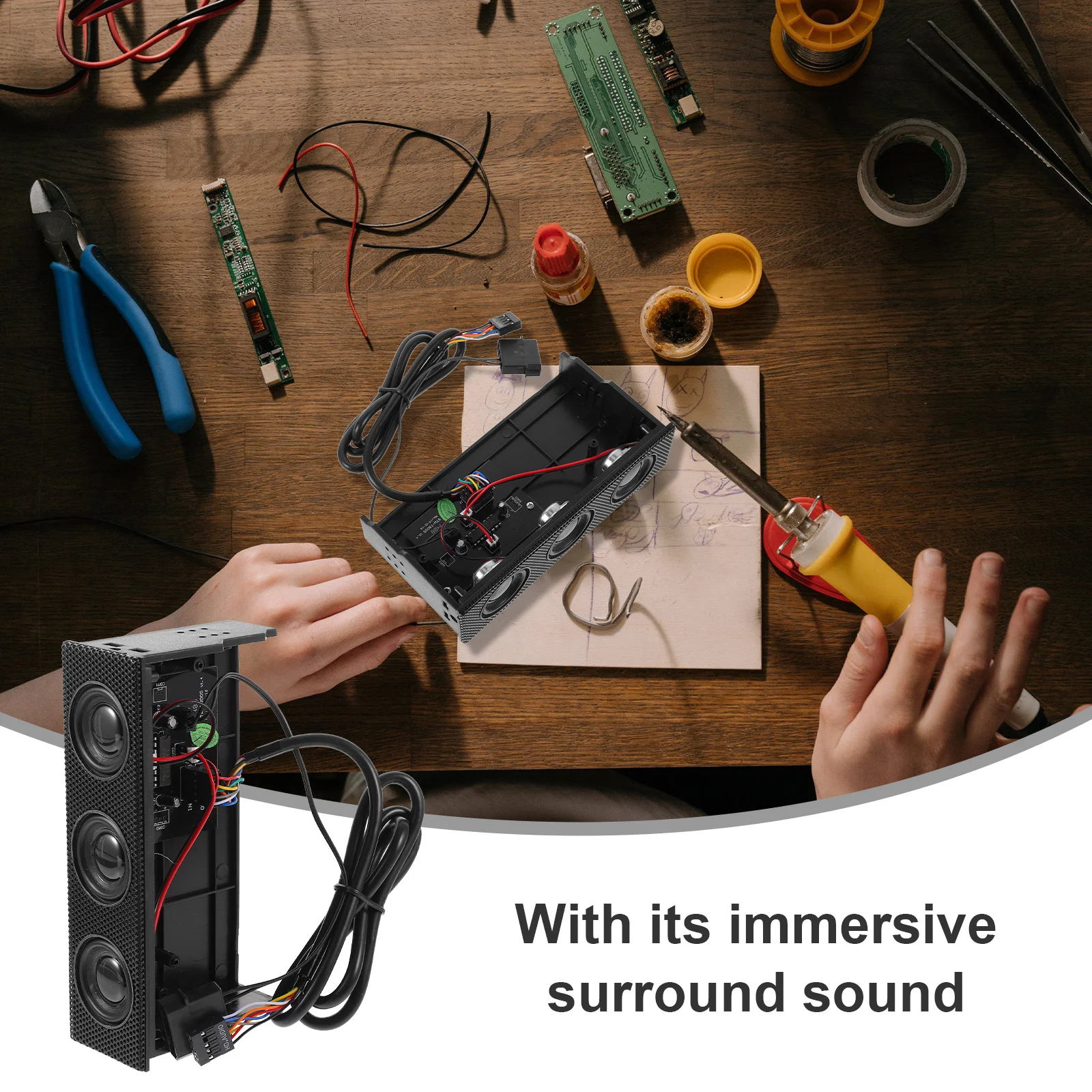 

Front Panel Black Pc Speakers Stereo Surround Computer Case Mic Built-In Durable Scratch Resistant Computer Audio Speaker For
