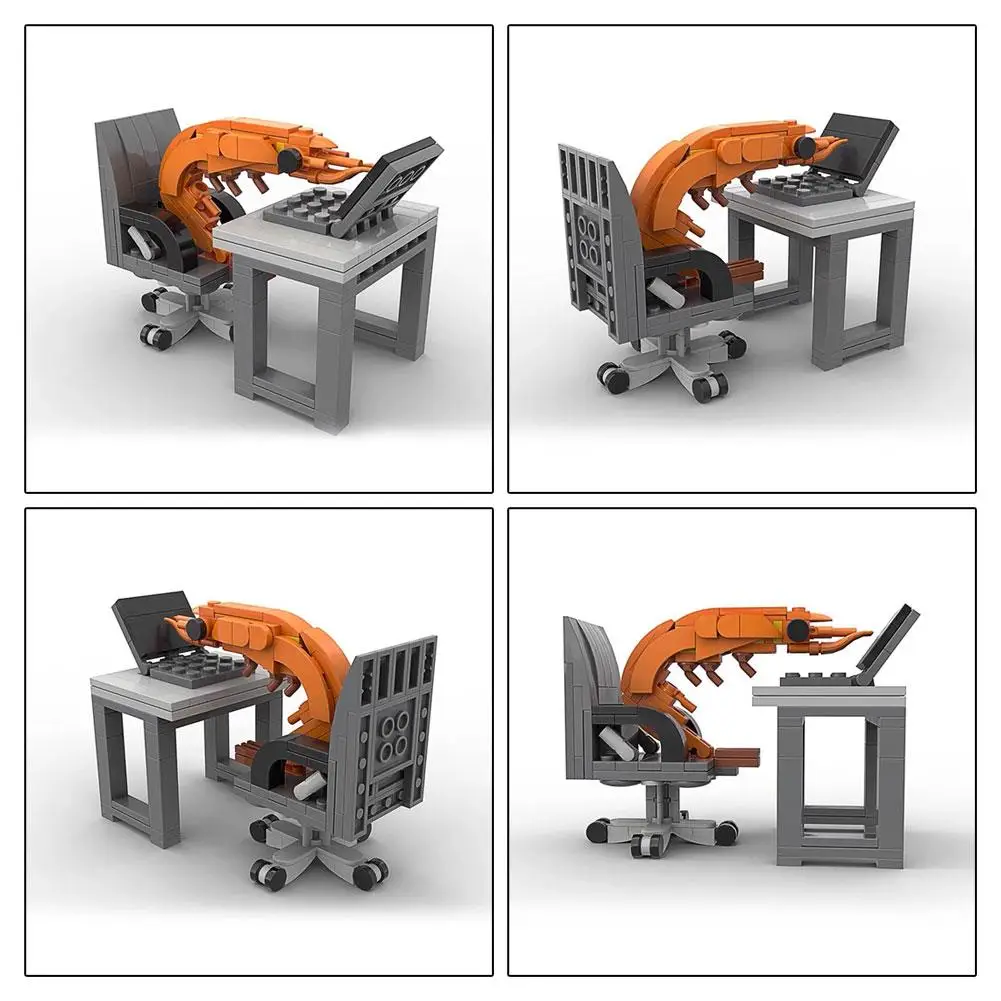 Moc blocos de construção mesas de computador cadeiras de computador camarão cidade série móveis ornamentos de mesa modelos criativos brinquedos