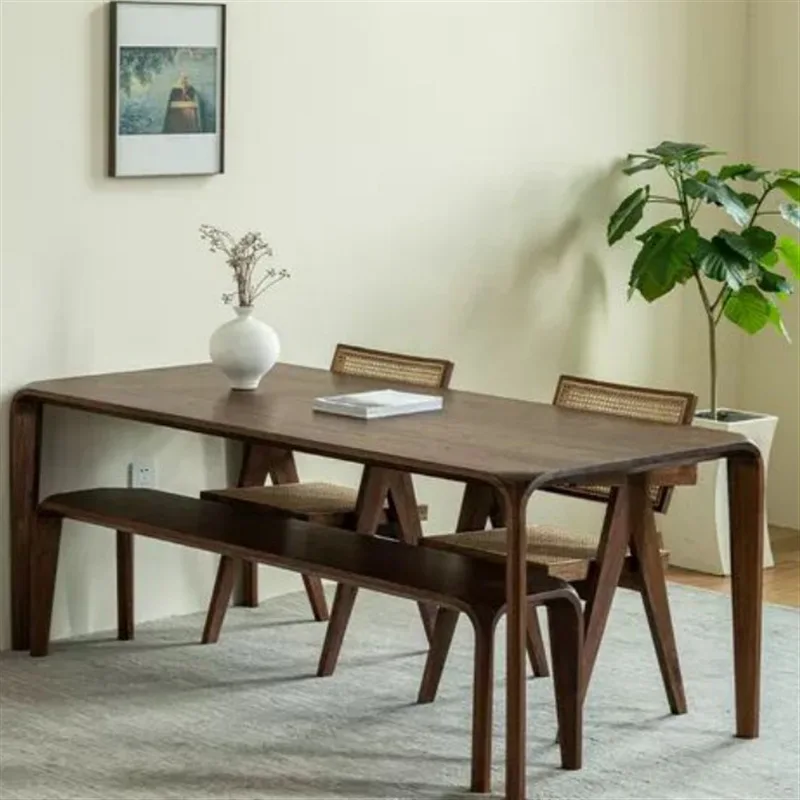 

Nordic all solid wood dining table Black walnut rectangular home dining table Modern simple cherry wood log table