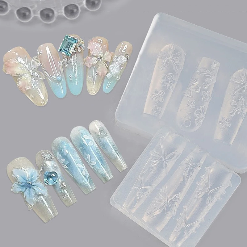 

1Pcs Nail Art Silicone Carving Mold Flower Butterfly Lotus Koi Deer 3D Mold Nail Art Decorations DIY Design Silicone Nail Mold