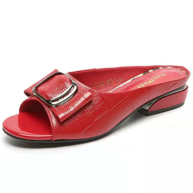 Plus Size Shoes for Women 35-41 Summer Fashion Square Buckle Casual Thick Heel Outdoor Daily Sandals Comfortable Slippers