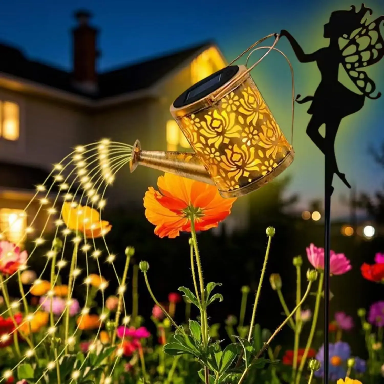 Solar Fairy Watering Can Lights Waterproof Garden Lights Outdoor Hanging LED Solar Kettle Lamp for Patio Villa Path Lawn Decor