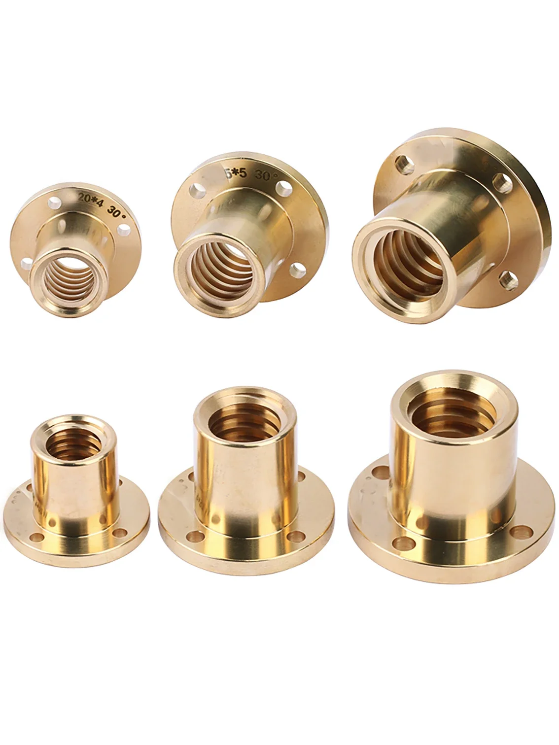 1Pcs Flange Copper Nut Round&Double Cut Edge Brass Nut T10-T40 Trapezoidal Screw Rod left/right Nut Pitch 2-8mm 3D Printer Screw