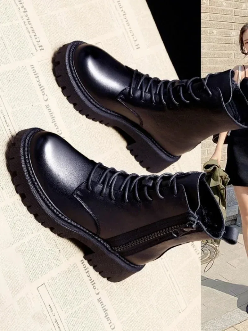 Thick-soled Female British Style 2024 New Boots Wild Winter Short Boots Women Shoes Cotton Shoes Winter Plus Velvet