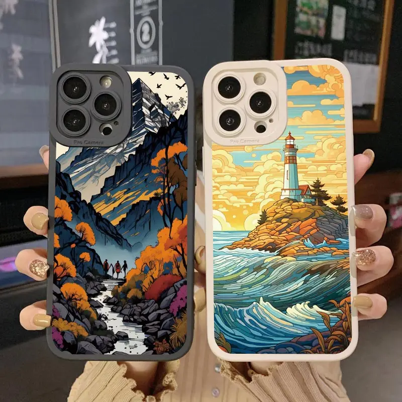 Sunrise Scenery Phone Case For iPhone 15 14 Plus Pro Max 13 12 11 Pro Max XR X XS 7 8 Plus Gorgeous Mountain River Soft Covers