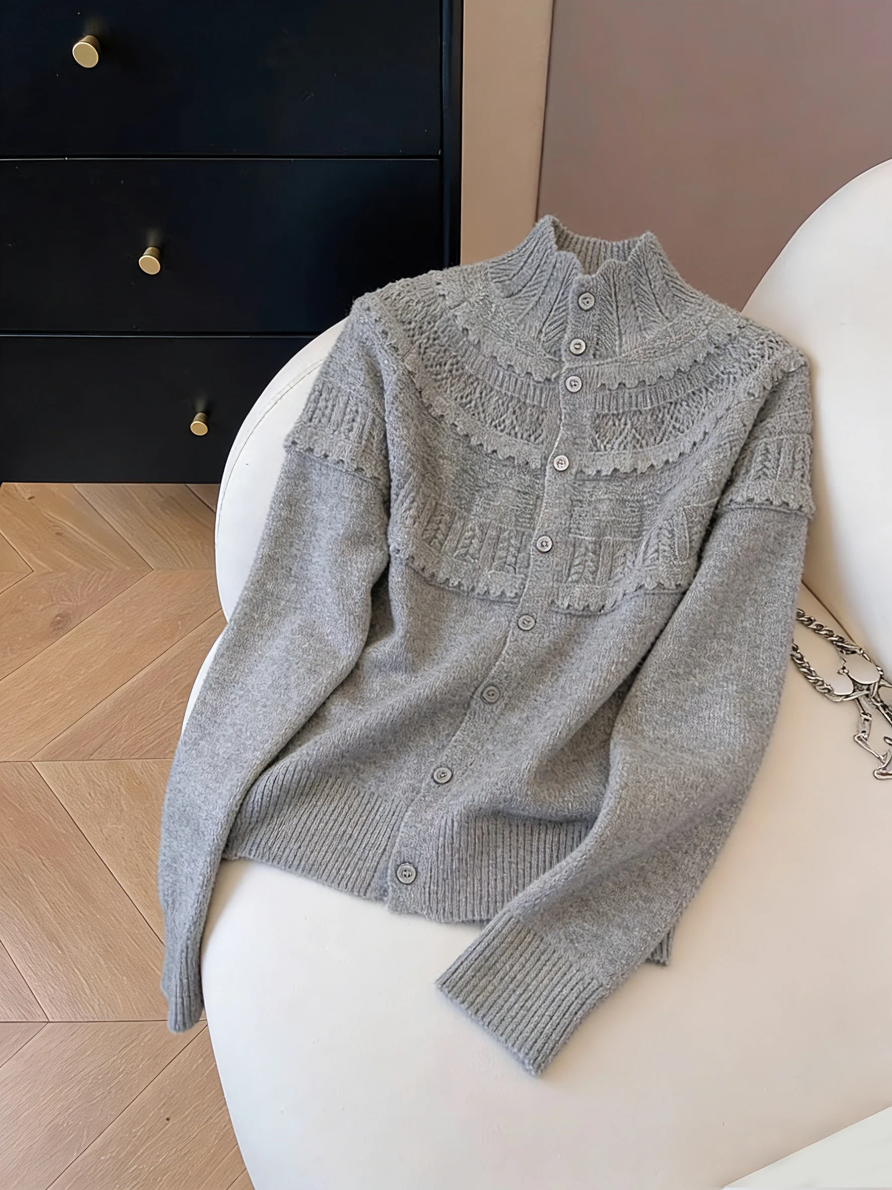 

Retro ey Hollow out Hook Knit Sweater Jaet Casual Versatile Thin Knitted Open Cardigan for Men And Women Spring Autumn