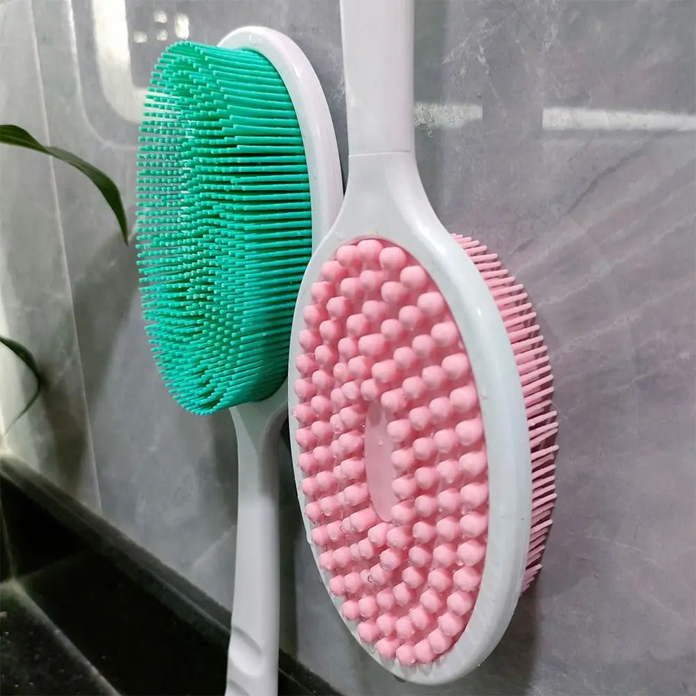 Double-sided Shower Body Brush Silicone Scrubber Brushes With Handle Exfoliating Scrub Skin Massager Exfoliation Bathroom Brush