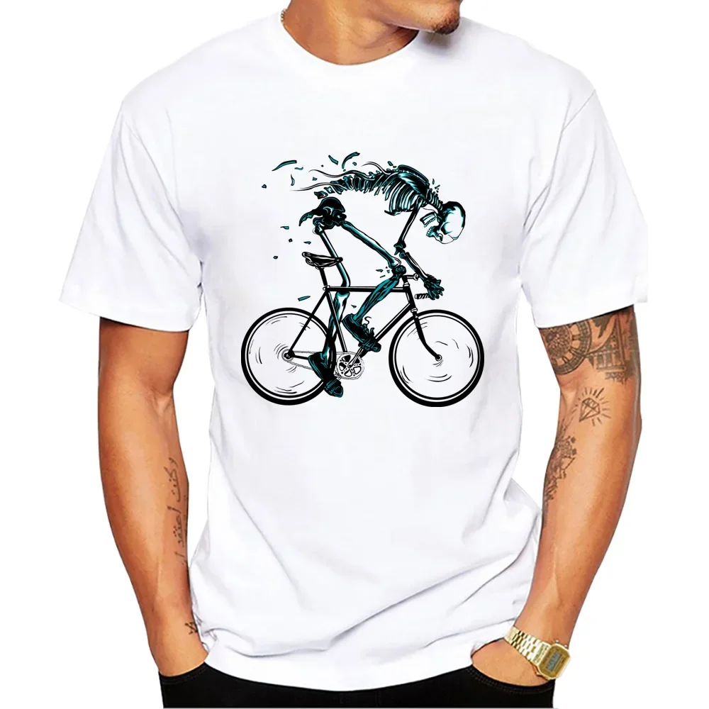 TEEHUB Vintage Mountain Bicycle Funny Skull Biking Tees Men T-Shirts Skeleton Riding Bike Print Short Sleeve T-Shirt Sport Tops