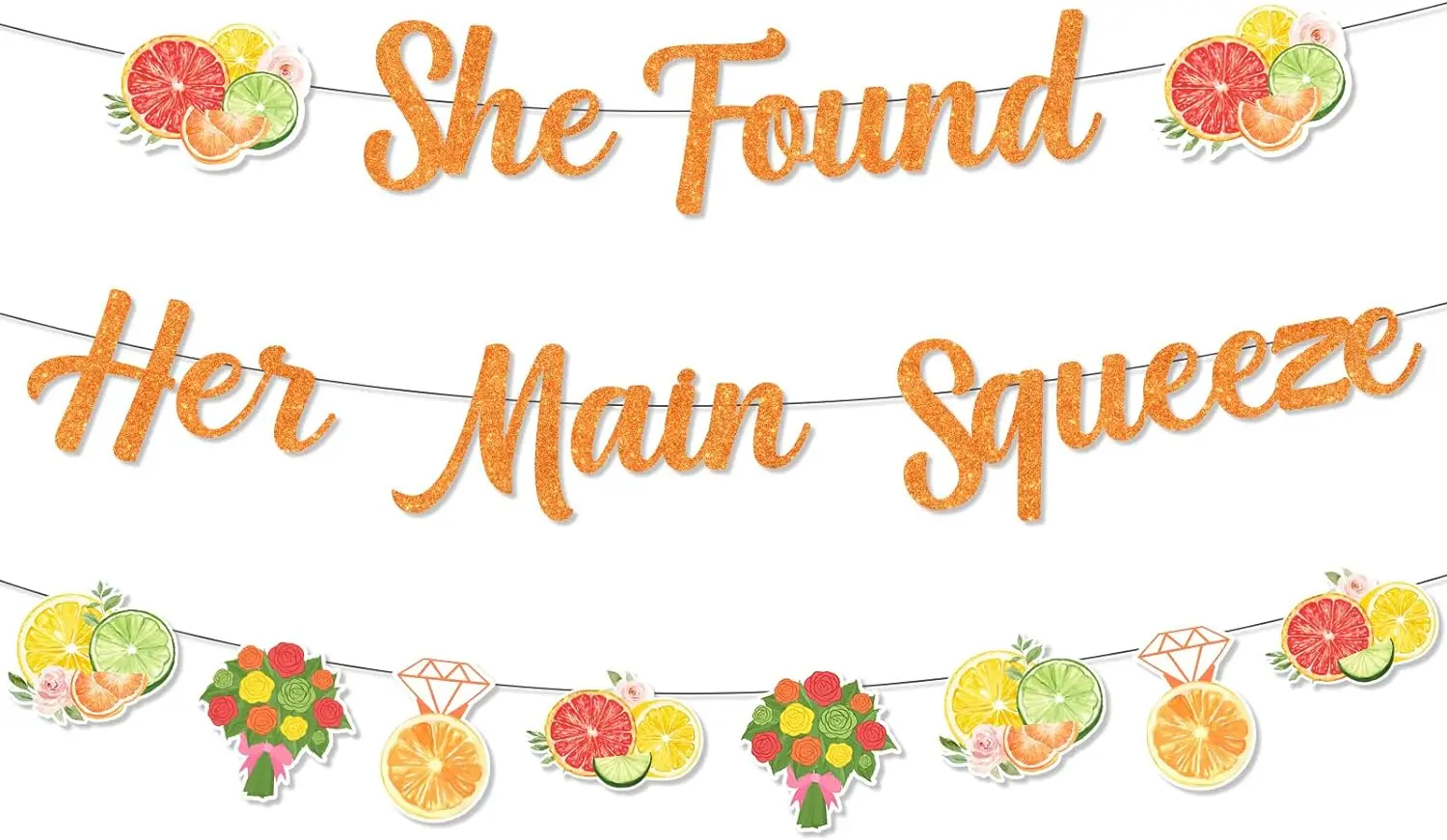 She Found Her Main Squeeze Banner Garland Lemon Bridal Shower Party Decor Glitter Citrus Theme Bachelorette Engagement Party