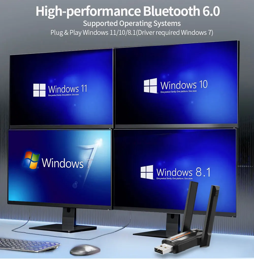 200 متر بلوتوث 6.0 محول USB بلوتوث دونغل سائق مجاني لنظام التشغيل Windows 11/10/8.1 لوحة مفاتيح وماوس استقبال الصوت الارسال