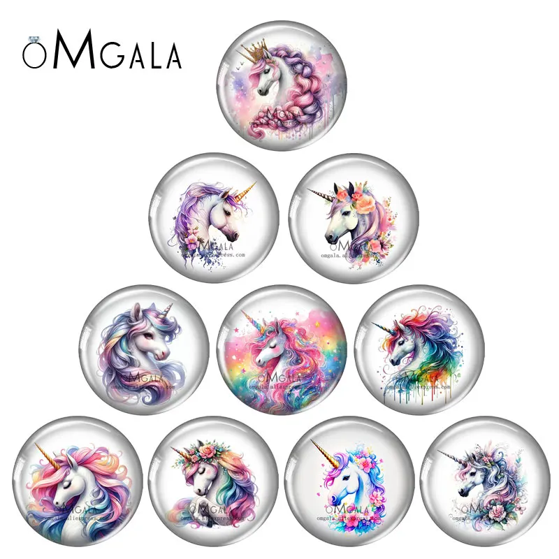 Magic Colorful Unicorn Art Paintings 12mm/18mm/20mm/25mm Round Photo glass cabochon demo flat back Making findings