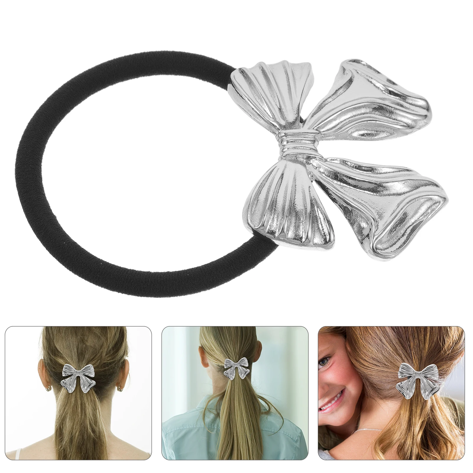 المعادن Bowknot الشعر حبل شريط مرن للنساء يتوهم ذيل حصان حامل Scrunchy ملحق سميكة غرامة تصفيف الشعر أداة