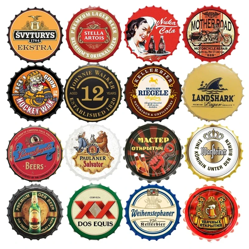 Circle Signs Beer Bottle Cap Tin Sign Decor Plate Classic Wine Motor Poster  Metal Wall Plates Crafts Bar Garage Decor