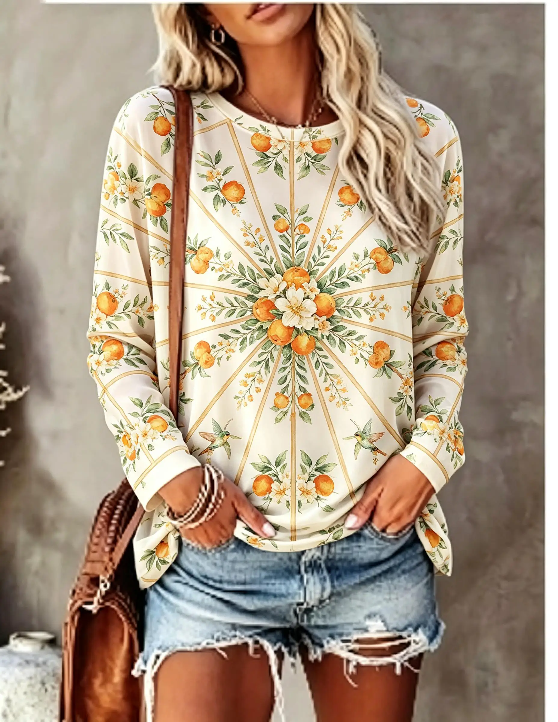 Women Long Sleeve T Shirt Fall Sunflower Owl Maple Leaf Acorn Mandala Print Crew Neck Casual Tops